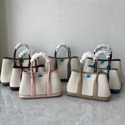 高品质头层牛皮配布花园包女士欧美时尚手提包真皮子母单肩斜跨包