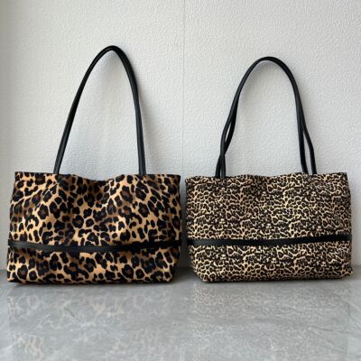 高品质牛皮配豹纹托特包轻便大容量通勤购物包休闲手提单肩女包包