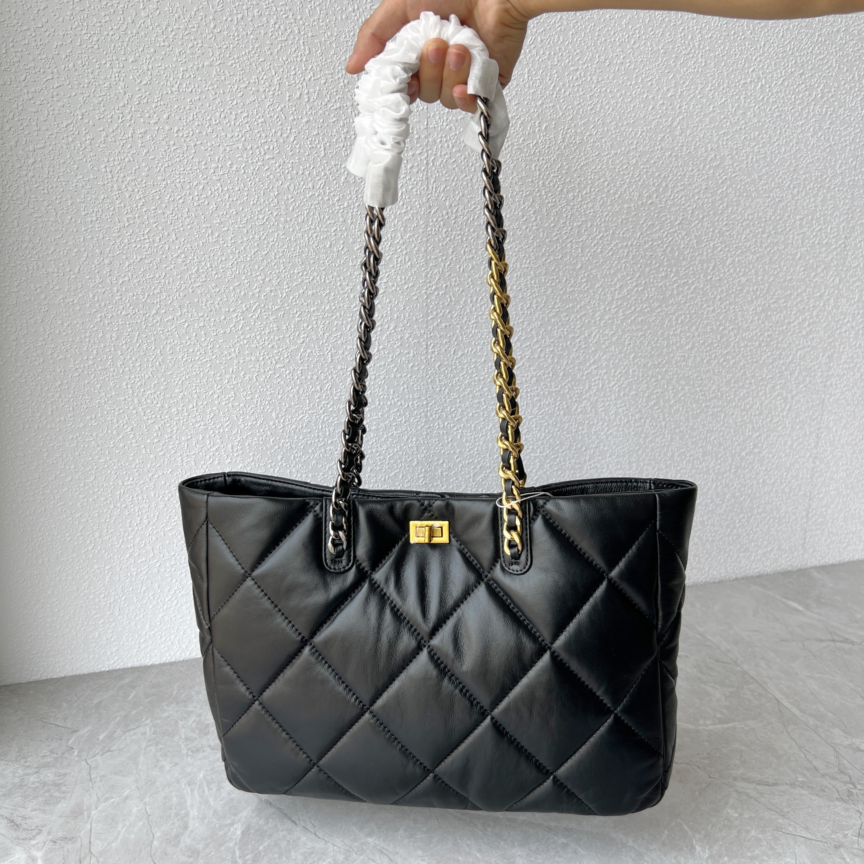 高品质真皮羊皮托特包小香风菱格链条包时尚百搭大容量通勤单肩包