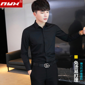 免烫弹力寸衫 黑色衬衫 西服内搭高档衬衣秋季 商务休闲正装 男士 长袖