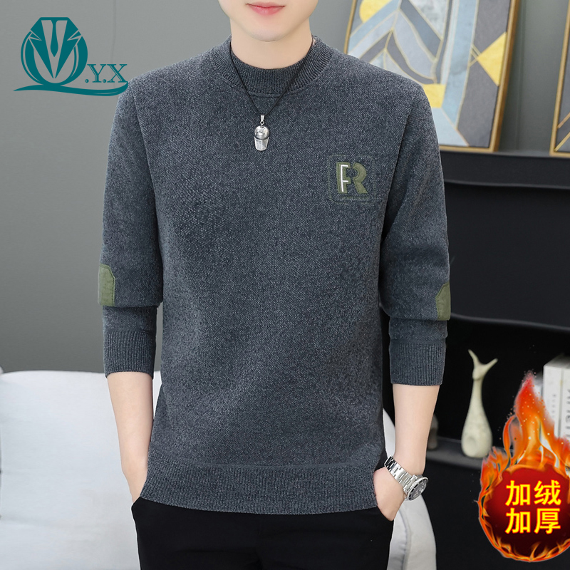 冬季男士毛衣潮流圆领加绒加厚