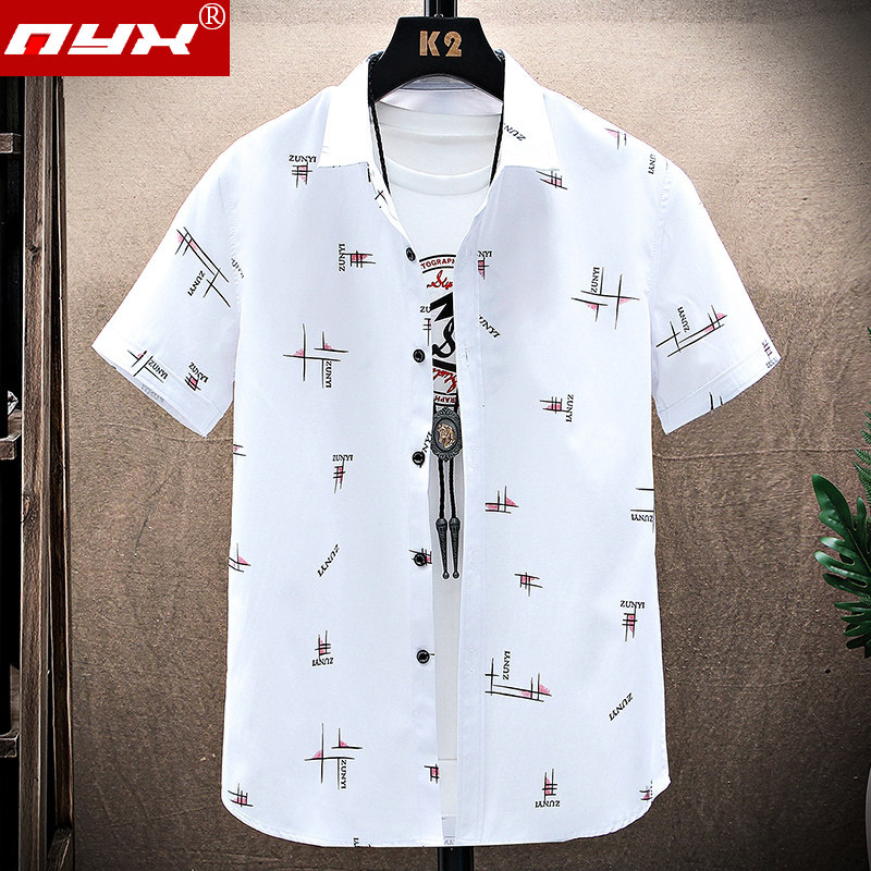 夏季男士短袖衬衫韩版潮流修身半袖衬衣夏装休闲帅气印花寸衫薄款