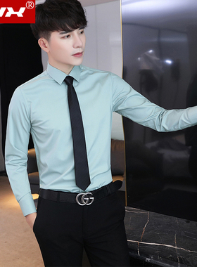高级感轻奢衬衫男士长袖韩版潮流英伦男装衬衣青中年商务免烫寸衣