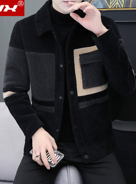 春秋季厚款翻领金貂绒夹克男士韩版潮流帅气拼色休闲外套流行百搭