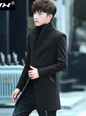 秋冬季立领毛呢大衣男士韩版潮流帅气修身呢子外套中长款商务男装