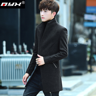 秋冬季立领毛呢大衣男士韩版潮流帅气修身呢子外套中长款商务男装