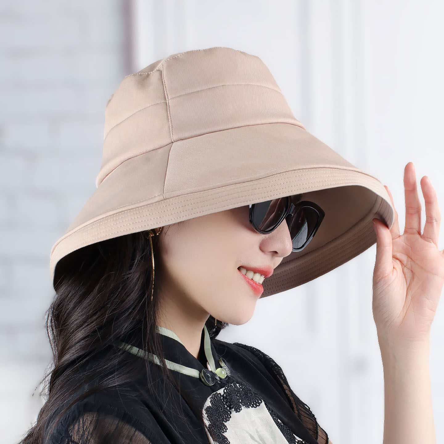 2026复古潮流翻边暗纹遮阳防晒太阳帽女士遮脸沙滩帽中老年妈妈帽