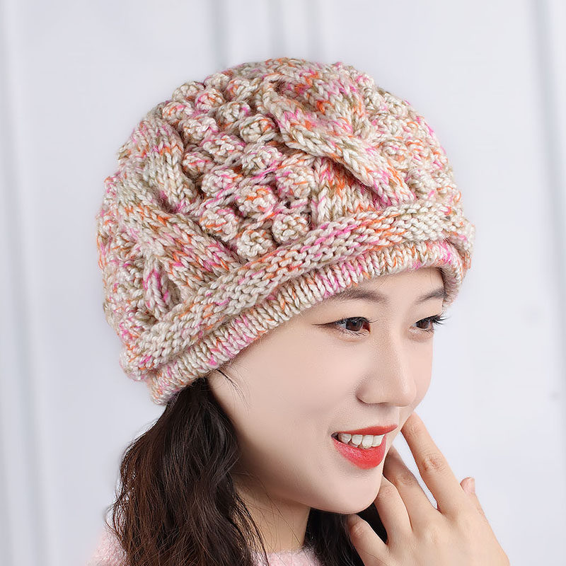 女秋冬天毛线帽子卷边麻花豆豆手工针织帽加绒保暖防风护耳羊毛帽