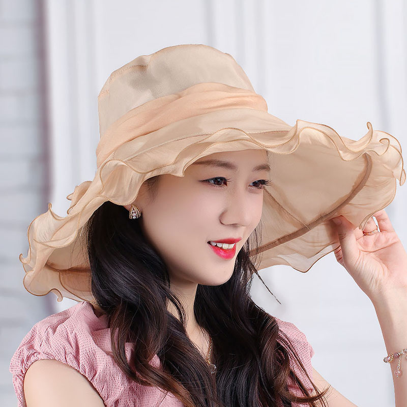 夏季大沿遮阳帽子女简约纯色防晒帽度假沙滩凉帽舒适透气遮脸清凉