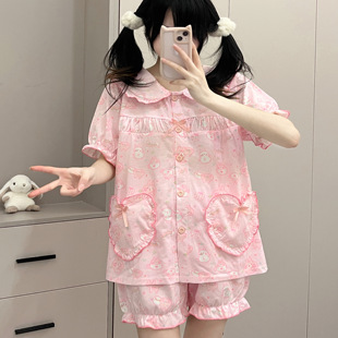 少女卡通睡衣可爱家居服套装 原创 短裤 雪人卡娜赫拉甜美夏季 短袖