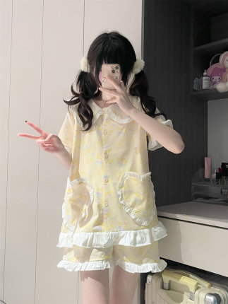 原创！＜厨师饼饼＞娃娃领夏季新款小众短袖纯棉卡通可爱睡衣甜美