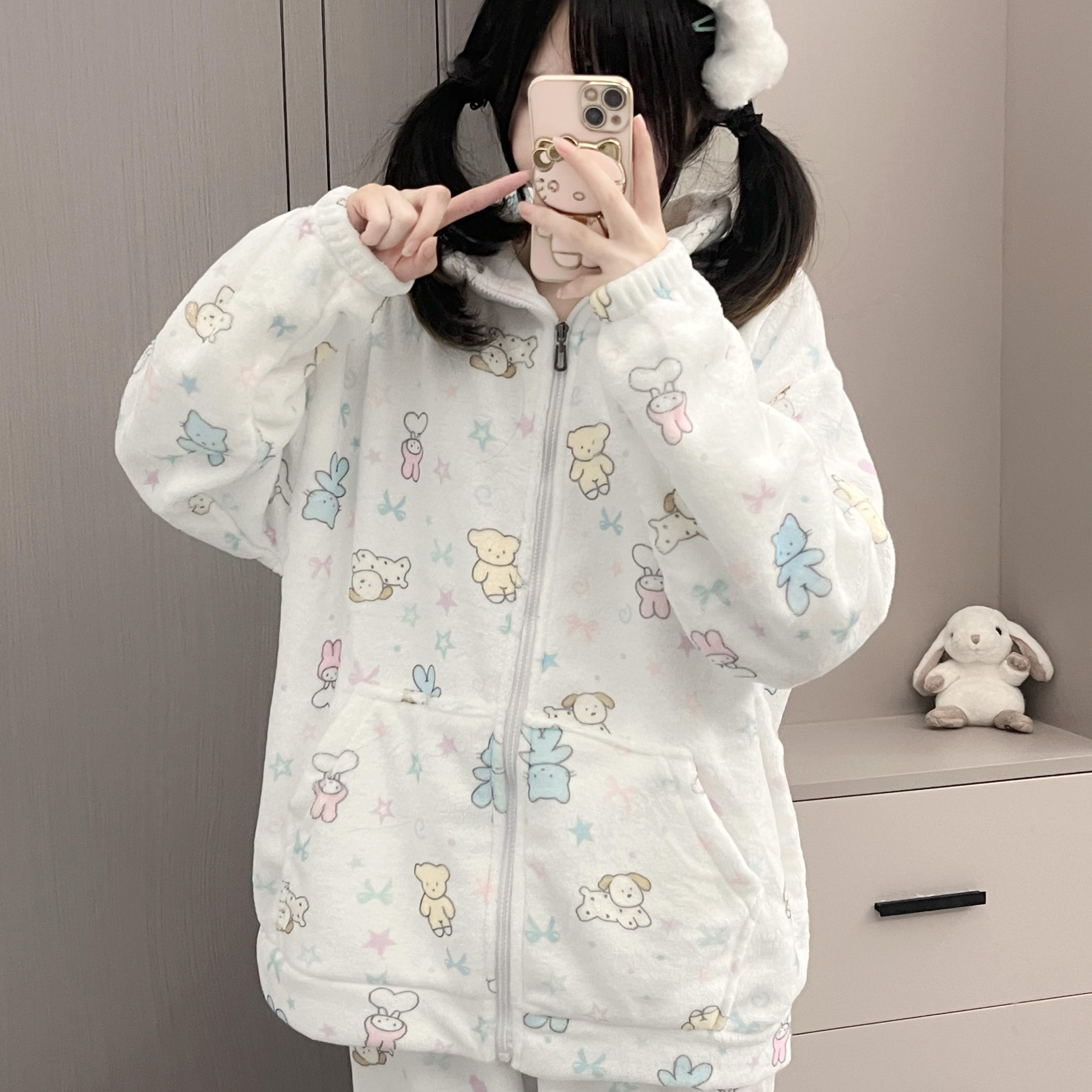 三丽鸥冬季新款珊瑚绒加厚保暖可爱少女软妹可外穿睡衣家居服套装