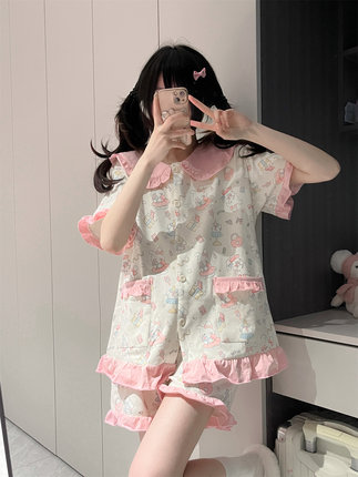 原创！＜美美蛋糕兔＞夏季新款小众短袖纯棉卡通可爱甜美家居服