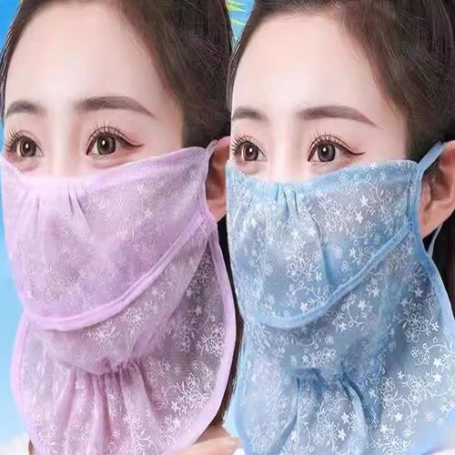 新夏季防晒面膜覆盖面部和颈部，轻透气冰丝防晒面膜为女子自行车