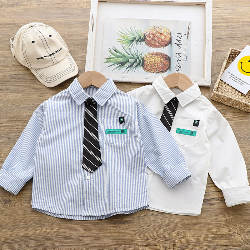 男童长袖衬衫条纹春秋季洋气新款中小儿童宝宝小领带翻领衬衣外搭,童装/婴儿装/亲子装,衬衫,淘宝优惠券,粉丝福利购,淘宝优惠卷