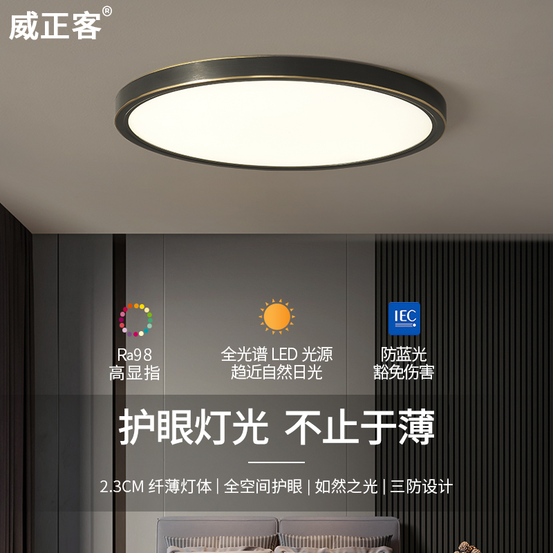 超薄卧室吸顶灯2025新款意式极简高级感黑色书房阳台专用全铜灯具