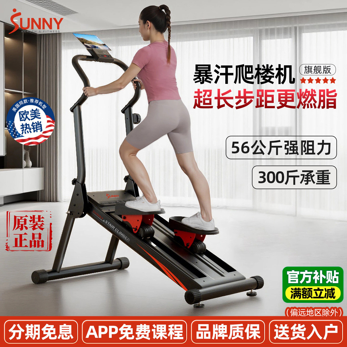 美国SUNNY暴汗爬楼机居家登山踏步机燃脂健身器材家用减肥瘦腿