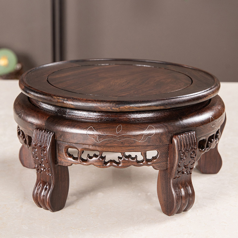 黑檀木实木圆形花盆花瓶底座盆栽奇石头酒坛摆件鱼缸加佛像高托架,家居饰品,木雕,淘宝优惠券,粉丝福利购,淘宝优惠卷