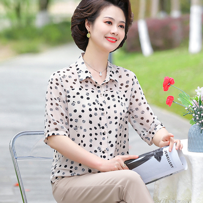 新款妈夏装碎花雪纺衬衫