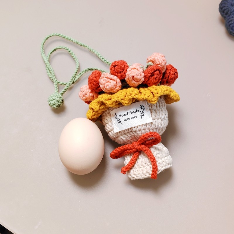成品手工钩织迷你小花束鸡蛋袋立夏端午节玫瑰花鸭蛋兜儿童挂脖
