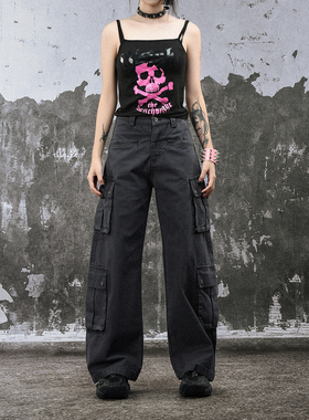 FLAME ONG 美式复古做旧多口袋工装休闲裤男高街直筒显瘦百搭长裤