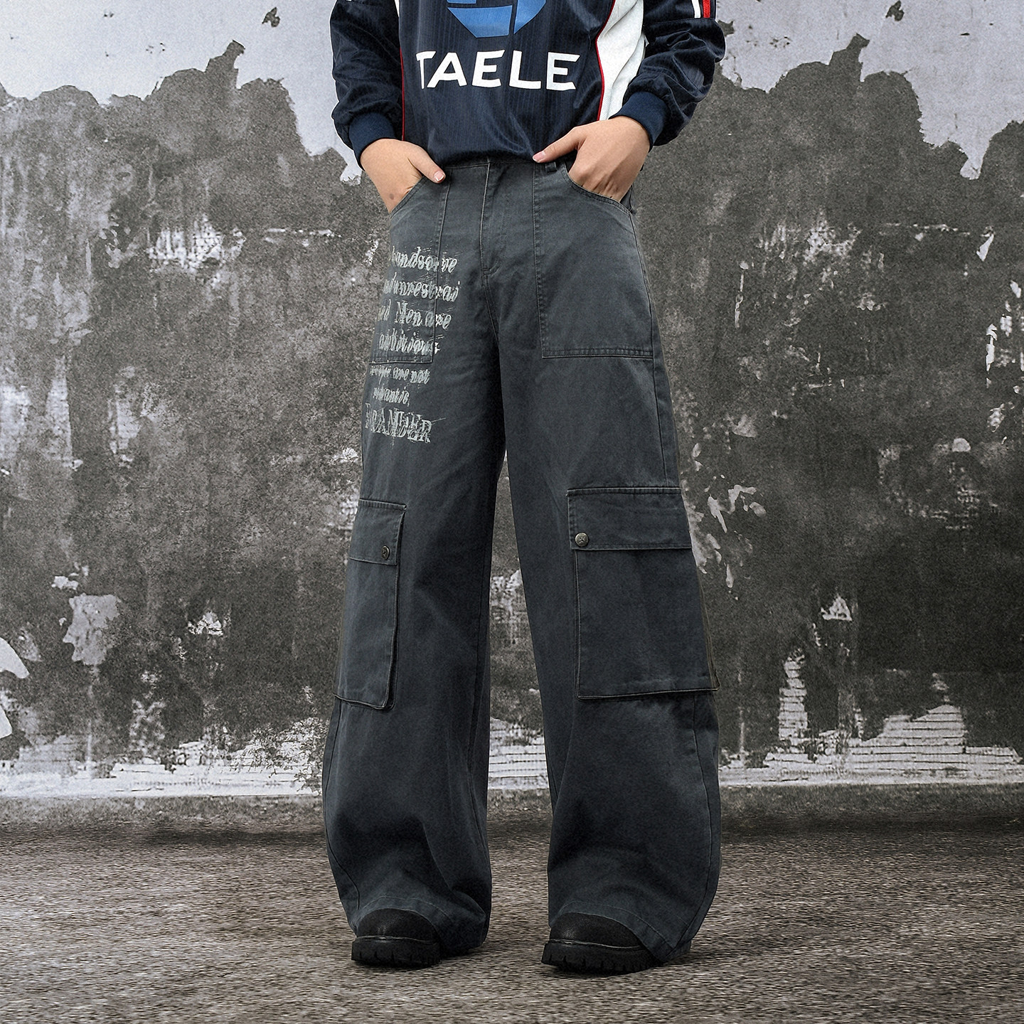 FLAME ONG 美式复古设计感小众字母印花大口袋工装裤男宽松直筒潮,男装,休闲裤,淘宝优惠券,粉丝福利购,淘宝优惠卷