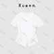 新宸Xcenn 夏季 纯色V领上衣不规则开叉下摆短袖 XL0AS083