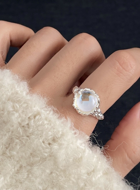 甄媛银饰月光羽毛缠绕戒指