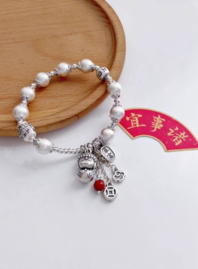 甄媛银饰平安宝宝佛古法珠手链