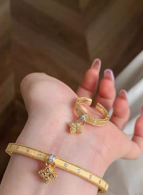 甄媛银饰中古风老花四叶草戒指