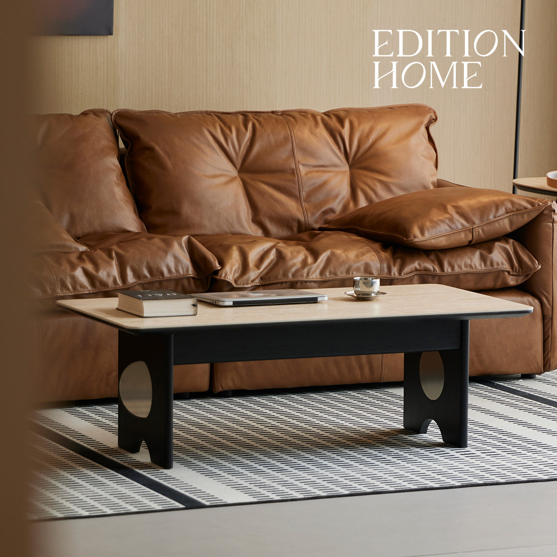 美式复古风客厅茶几小户型家用高级感岩板茶台2026新款设计师茶桌