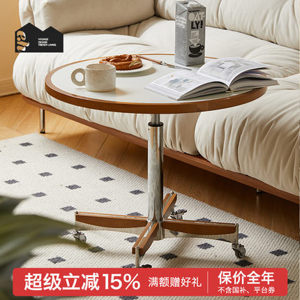 复古实木圆桌简约客厅移动沙发边几阳台茶几桌小户型餐厅小饭桌子
