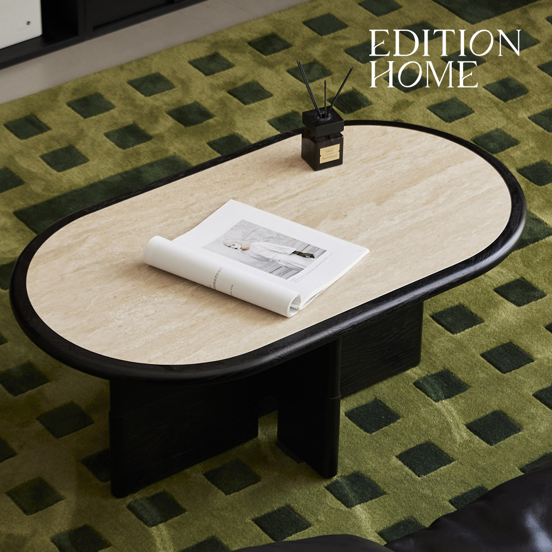 中古风茶几可移动客厅简约岩板小茶台家用多功能椭圆洞石岩板茶桌