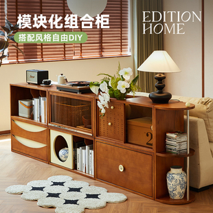 北欧实木书柜自由组合收纳展示柜小户型客厅落地电视柜餐边储物柜