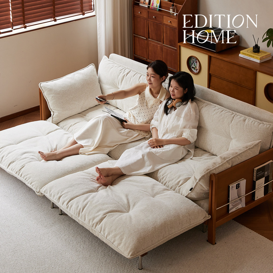 复古实木沙发床中古客厅2025新款沙发床折叠两用简约大气布艺沙发