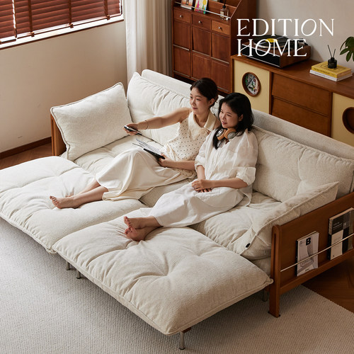 复古实木沙发床中古客厅2025新款沙发床折叠两用简约大气布艺沙发