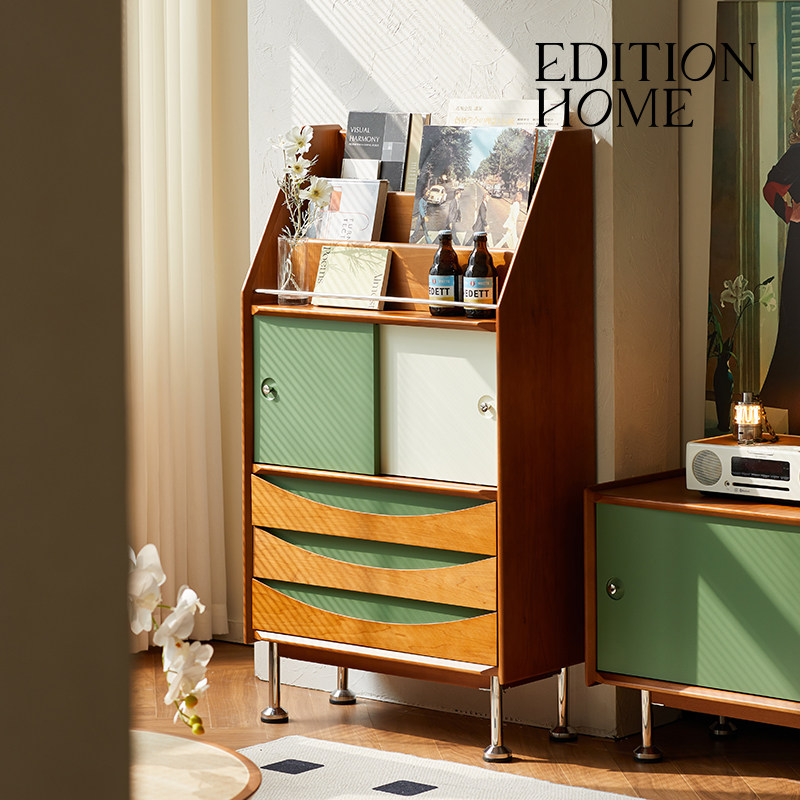 森悦多功能杂志柜复古实木储物柜客厅展示柜入户斗柜小户型收纳柜