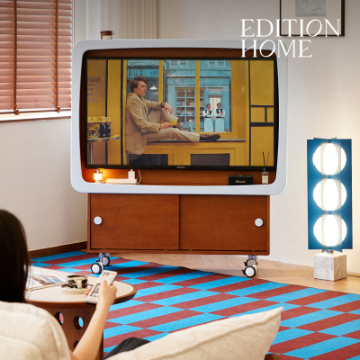 蓝调电视机架复古风电视柜客厅2025新款可移动电视收纳储物柜一体