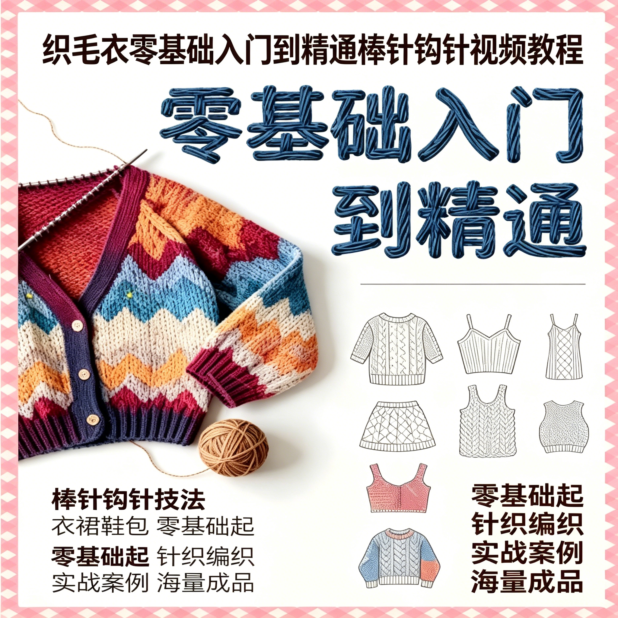 织毛衣视频教程零基础入门棒针钩针编织技法实战案例教学资料手工