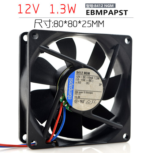 原装PAPST 8412 NGM 8CM 8025 12V 1.3W 高端 静音 散热风扇