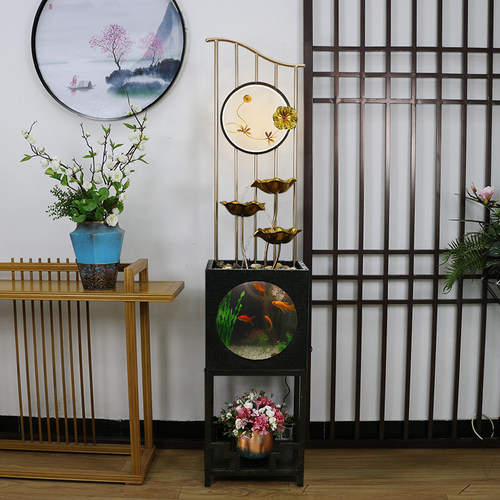 摆件新中式客厅屏风荷叶流水