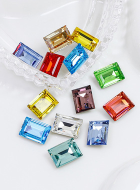 东洲水晶10*8mm冰糖方块美甲钻长方直角尖底玻璃钻华子切DIY饰品