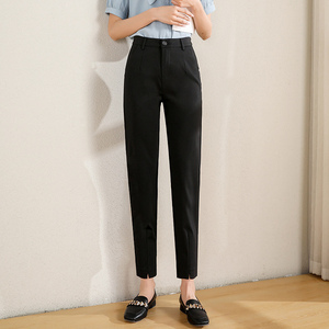 直筒裤女2023春秋新款开叉垂感九分西裤高腰通勤韩版休闲西装裤子