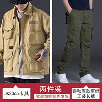 JK3065 Khaki+весна и осенью толстый военный зеленый