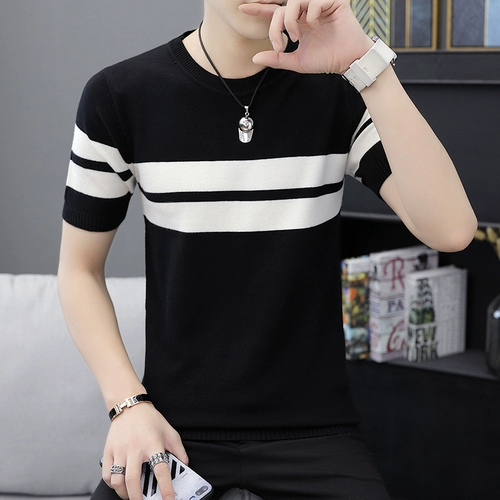 Демисезонная футболка с коротким рукавом, трикотажный летний свитер, коллекция 2021, круглый воротник, облегающий крой