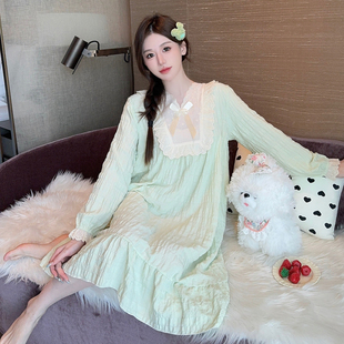 连衣睡衣休闲大码 春秋季 甜美可爱睡裙女公主风薄款 新款 家居服 长袖