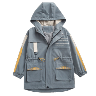 男童加绒风衣2026新款秋冬装连帽中大童男孩洋气冬装外套12岁潮牌