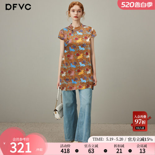 dfvc奥黛新中式国风印花衬衫