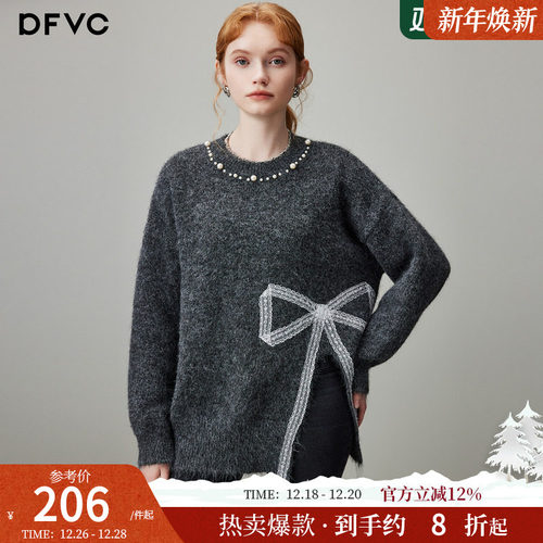 dfvc慵懒风圆领毛衣设计感开叉
