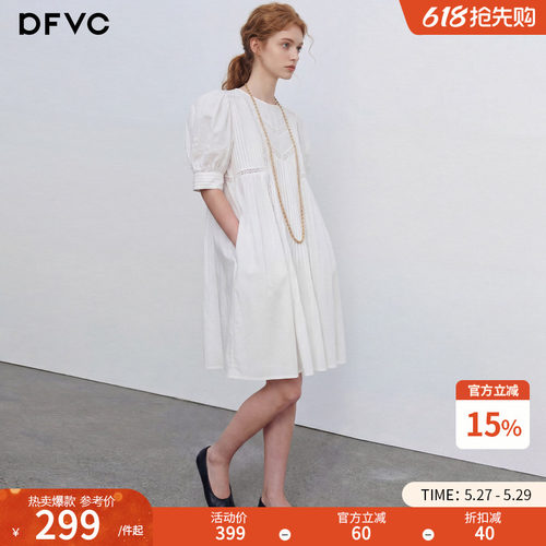 dfvc纯棉法式泡泡袖连衣裙娃娃裙